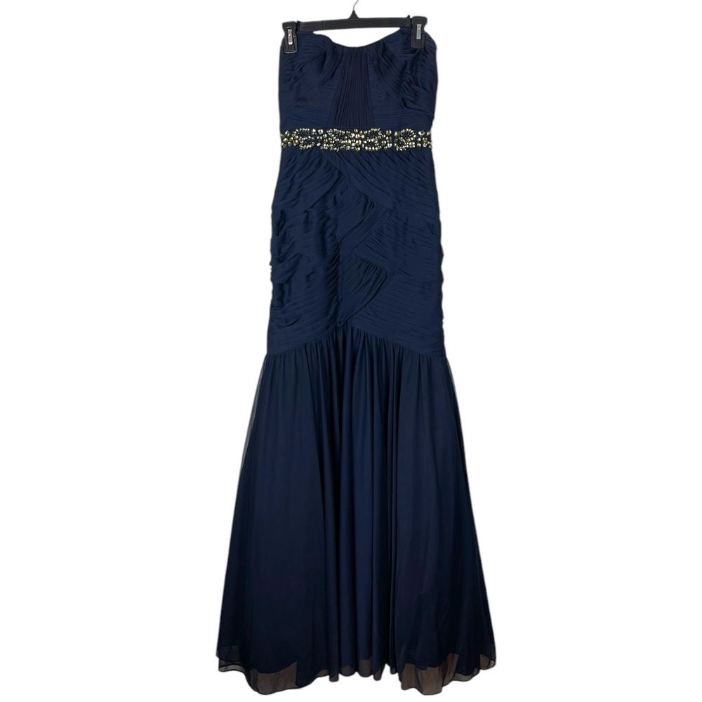 Vintage Cache Gown Prom Dress Blue Beaded Jewels Mermaid Size 4 Y2K 90s